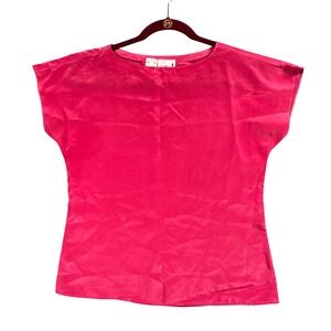 Y2K Barbiecore Satin Blouse Pink Cap Sleeve Boat Neck Feminine Vintage S‎